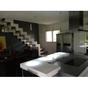 escalier design DOUBLE LIMON  IMAGINE PRESTIGE LASER HETRE 2/4 TOURNANT  marches bois, limons INOX