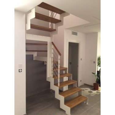 ESCALIER bois pas cher et metal  DOUBLE LIMON IMAGINE LASER DEMI TOURNANT bois,  métal