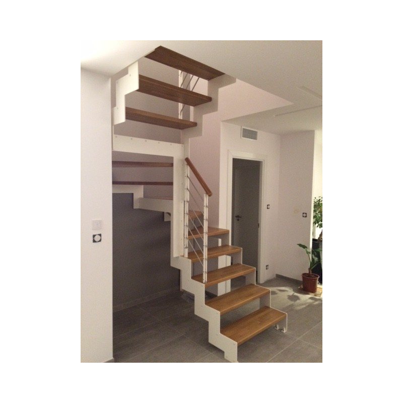 ESCALIER bois pas cher et metal  DOUBLE LIMON IMAGINE LASER DEMI TOURNANT bois,  métal