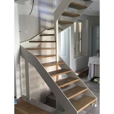 escalier moderne bois double limon IMAGINE LINEAR DEMI TOURNANT métal