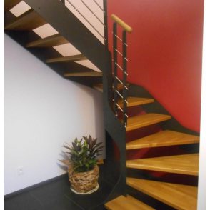 ESCALIER suspendu pas cher  double limon IMAGINE LINEAR DEMI TOURNANT bois,  métal
