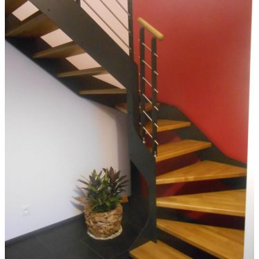 ESCALIER suspendu pas cher  double limon IMAGINE LINEAR DEMI TOURNANT bois,  métal