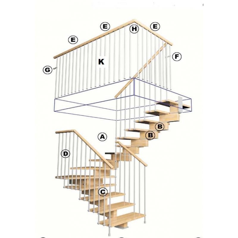 rampe extérieure première volée+1/4 T MC bois pour escalier pas cher 