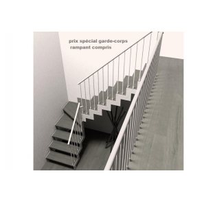 Escalier deux quart tournant IMAGINE Kit double limon, barreaudage métal et bois