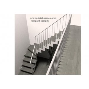 Escalier deux quart tournant IMAGINE Kit double limon, barreaudage métal et bois