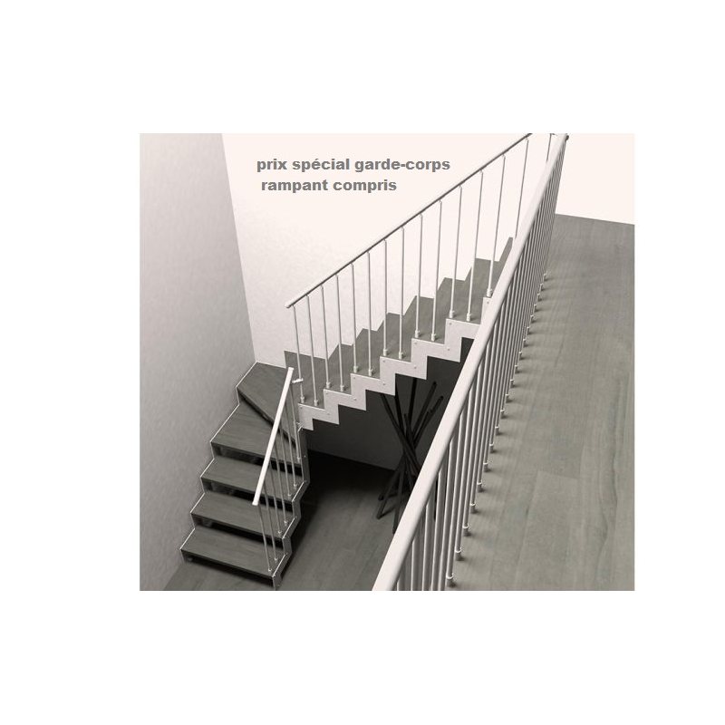 Escalier deux quart tournant IMAGINE Kit double limon, barreaudage métal et bois