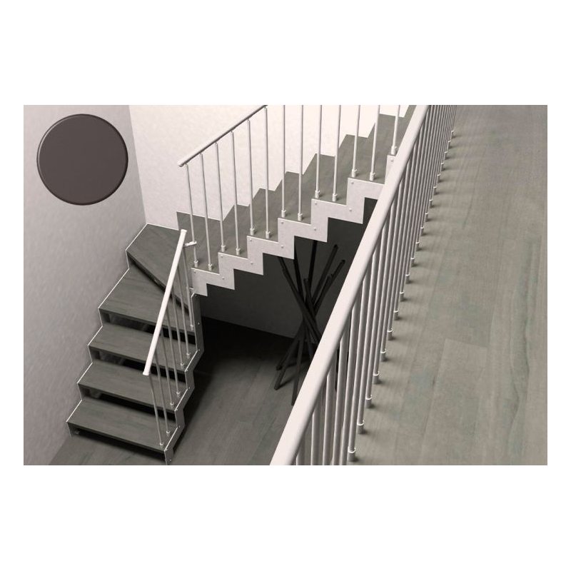 Escalier quart tournant IMAGINE Kit double limon, barreaudage métal et bois