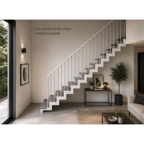 Escalier droit IMAGINE Kit double limon, barreaudage métal et bois