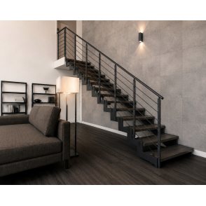 Escalier droit IMAGINE Kit double limon, montant rond métal et bois