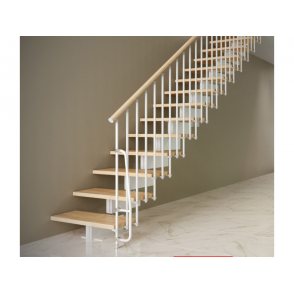 Escalier droit STILO Mobirolo métal bois design avec limon central et garde-corps inox