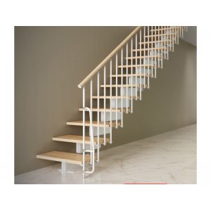 Escalier droit STILO Mobirolo métal bois design avec limon central et garde-corps inox
