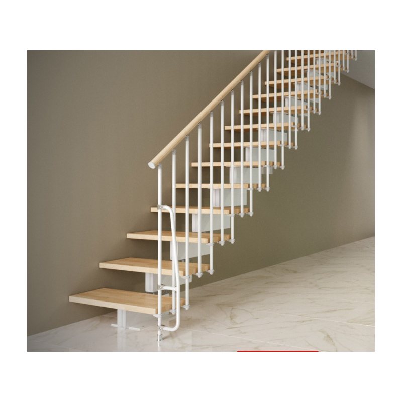 Escalier droit STILO Mobirolo métal bois design avec limon central et garde-corps inox