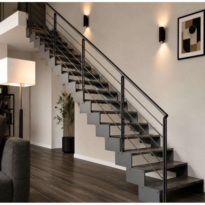 Escalier droit IMAGINE Kit double limon montants double plat vue d'ensemble