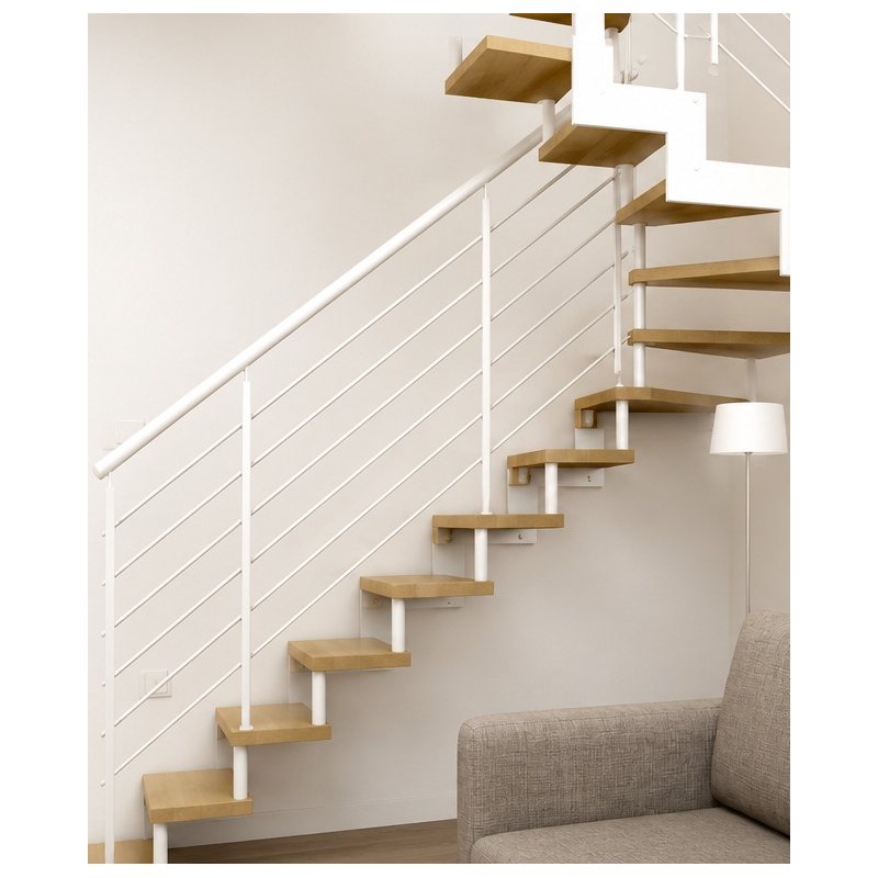 Escalier deux quart tournant IMAGINE Kit mono limon avec montants ronds tubulaires