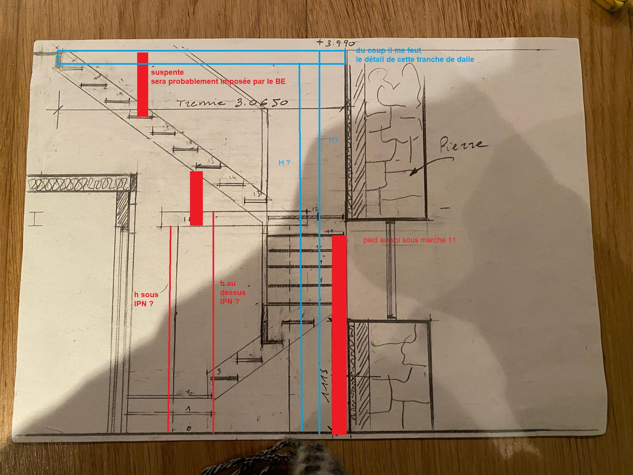 Croquis contraintes structurelles escalier sur mesure Gueniche
