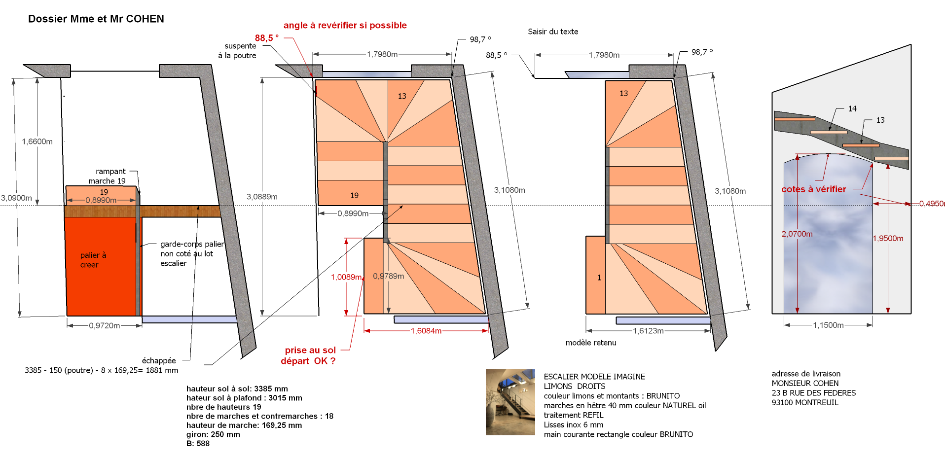 Étude des contraintes escalier sur mesure projet architecte François Cohen