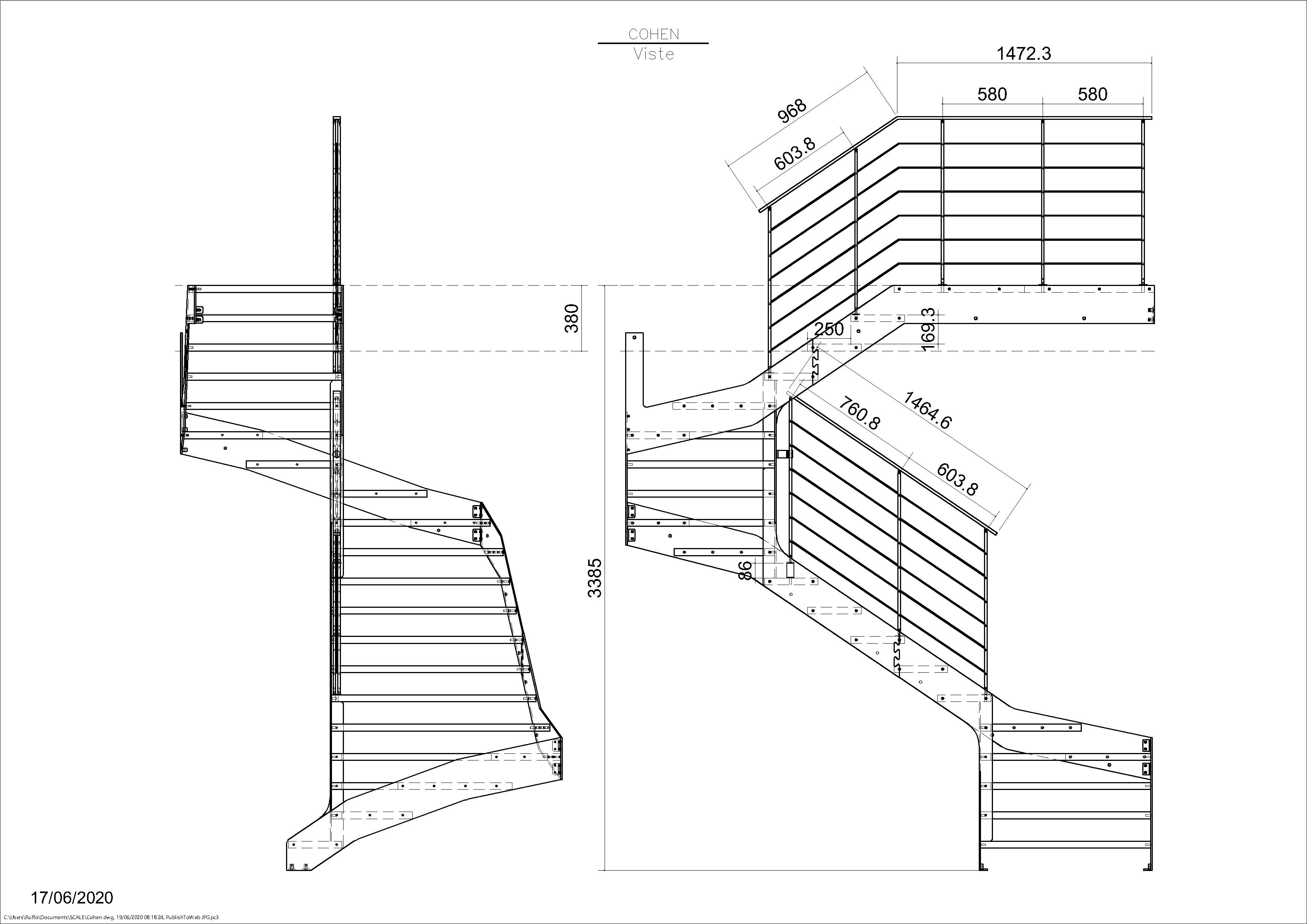 Plan technique escalier sur mesure projet architecte