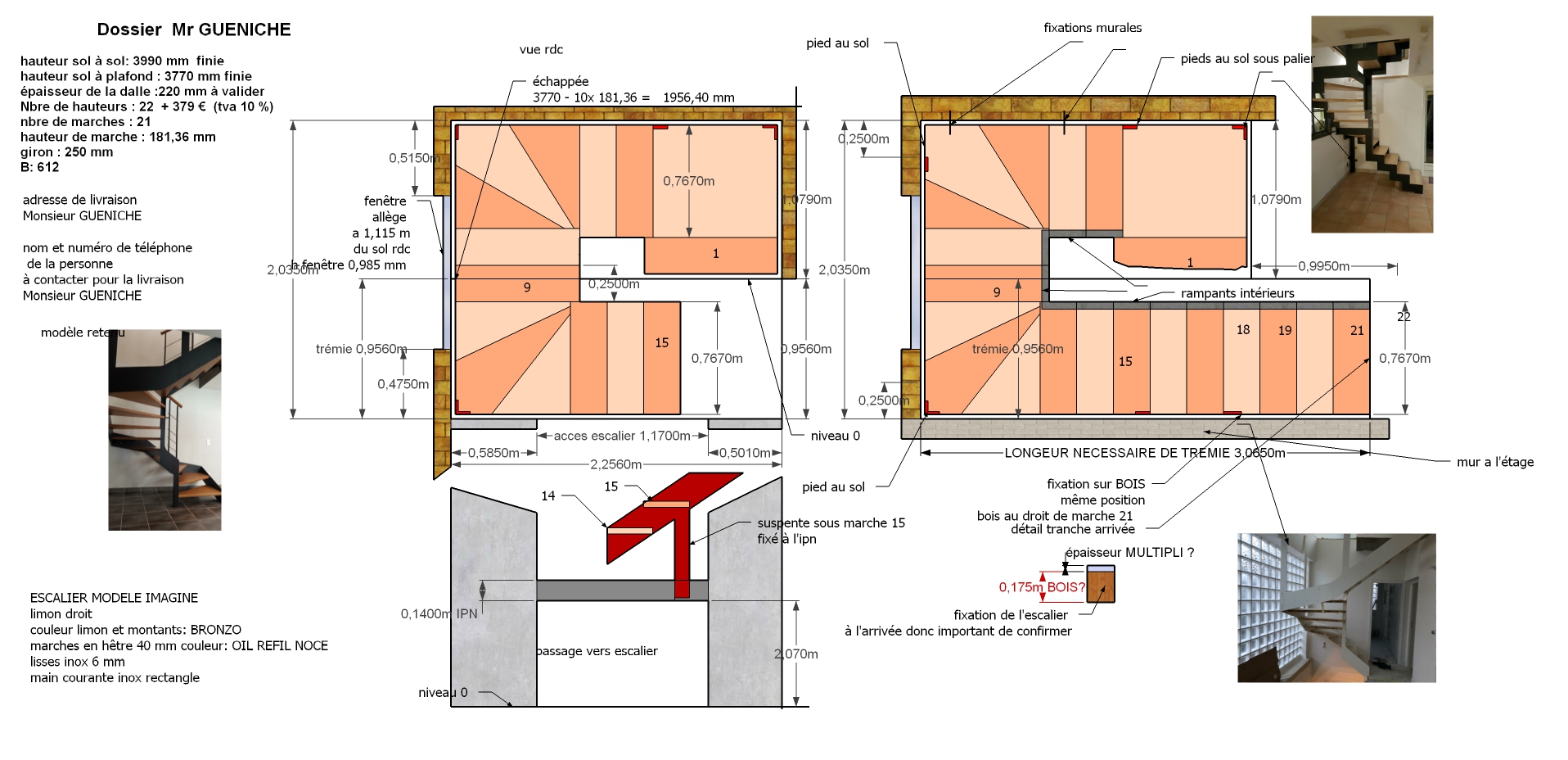Plan de conception escalier sur mesure Richard Gueniche